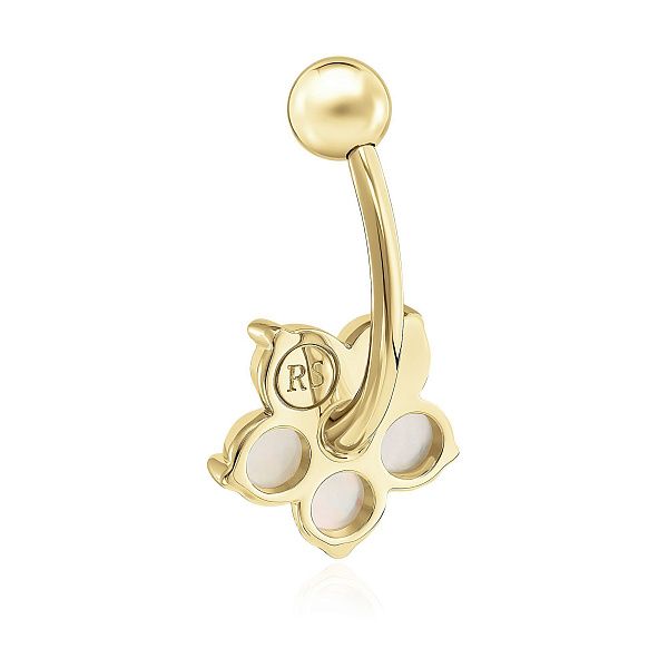 Пирсинг из желтого золота с перламутром и бриллиантом