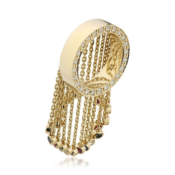 Кольцо из желтого золота с рубинами, сапфирами и бриллиантами