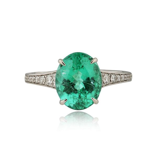 Кольцо из белого золота с турмалином параиба 3.39 ct и бриллиантами