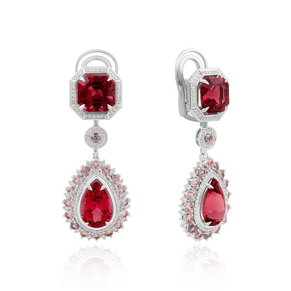 Серьги с бриллиантами, шпинелью и турмалинами 23.47 ct