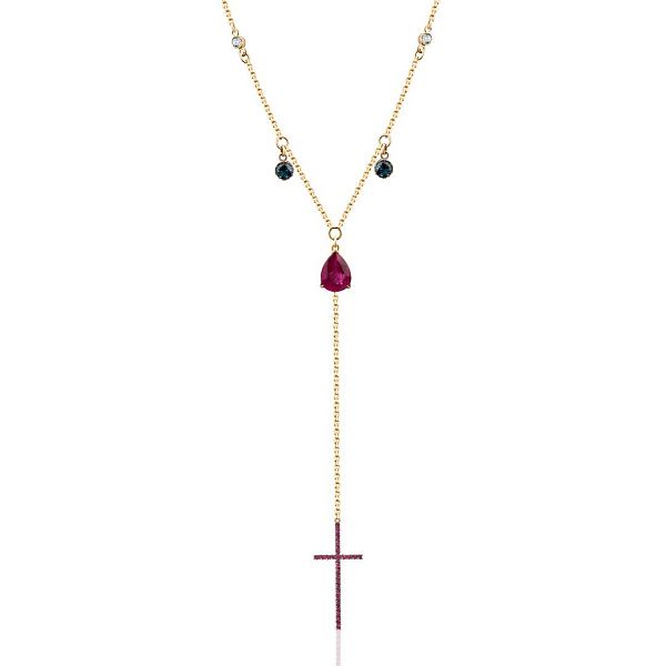 Колье из желтого золота с топазами, рубинами и бриллиантами