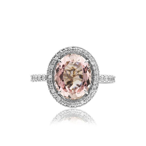 Кольцо из белого золота с турмалином и бриллиантами