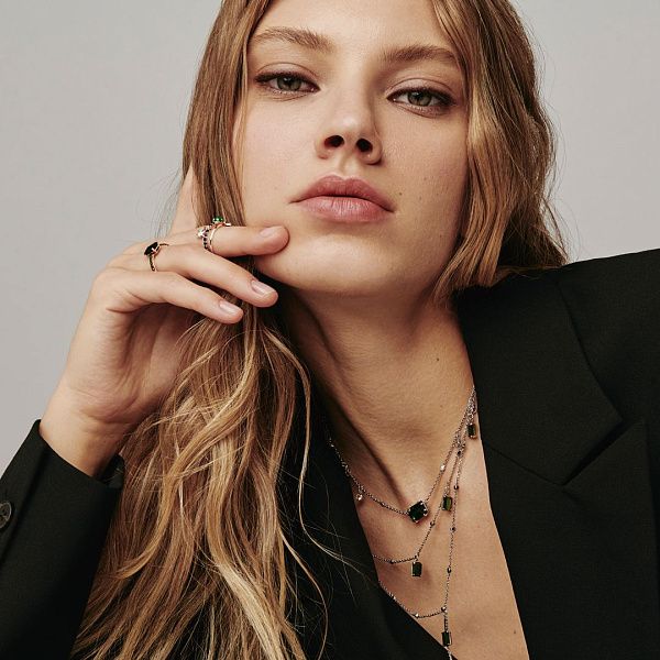 Колье из белого золота с рубинами, цитринами, бриллиантами и турмалином