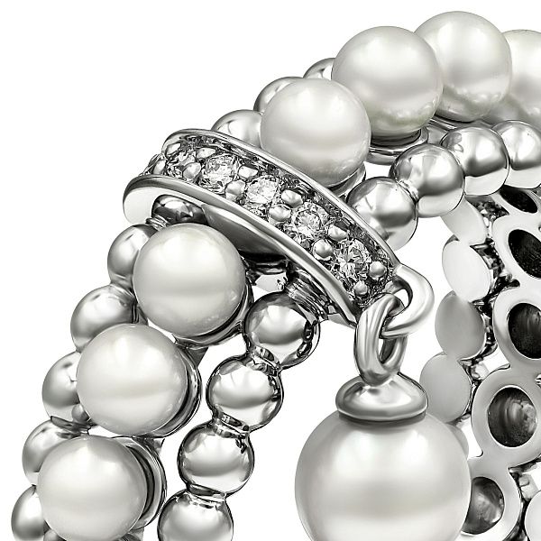 Кольцо из белого золота с бриллиантами и жемчугом