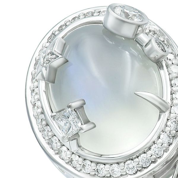 Кольцо из белого золота с бриллиантами и лунным камнем 1.27 ct