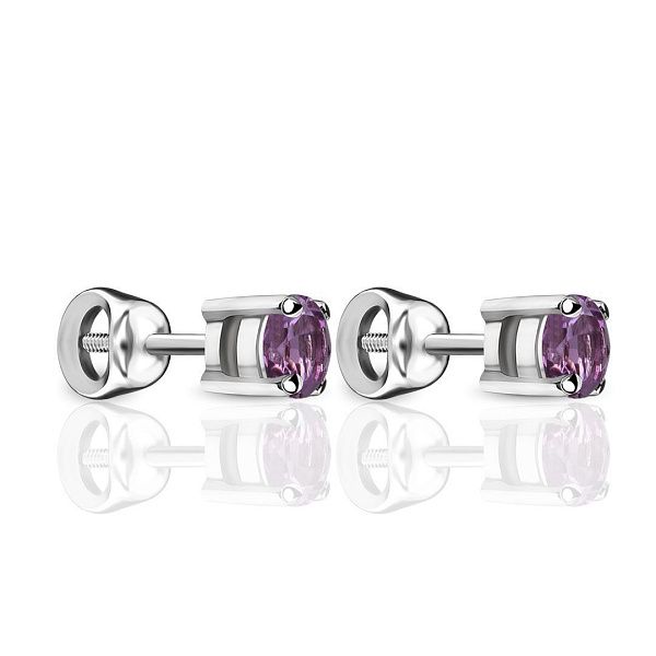 Пусеты из белого золота с аметистами