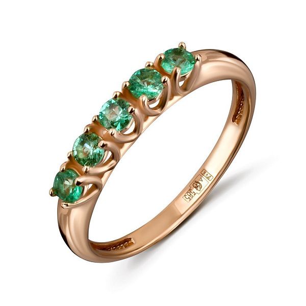 Кольцо из красного золота с изумрудами