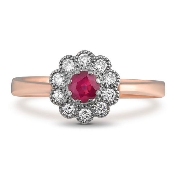 Кольцо из красного золота с бриллиантами и рубином