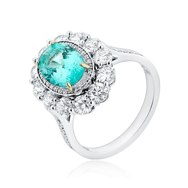 Кольцо с турмалином параиба 2.18 ct и бриллиантами
