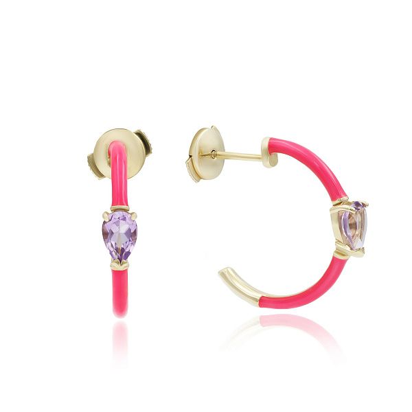 Пусеты из желтого золота с аметистами