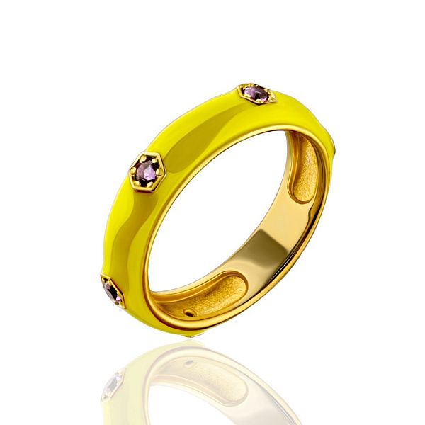 Кольцо из жёлтого золота с аметистами