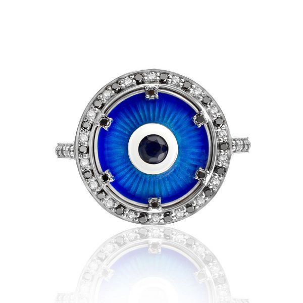 Кольцо из белого золота с сапфиром и бриллиантами