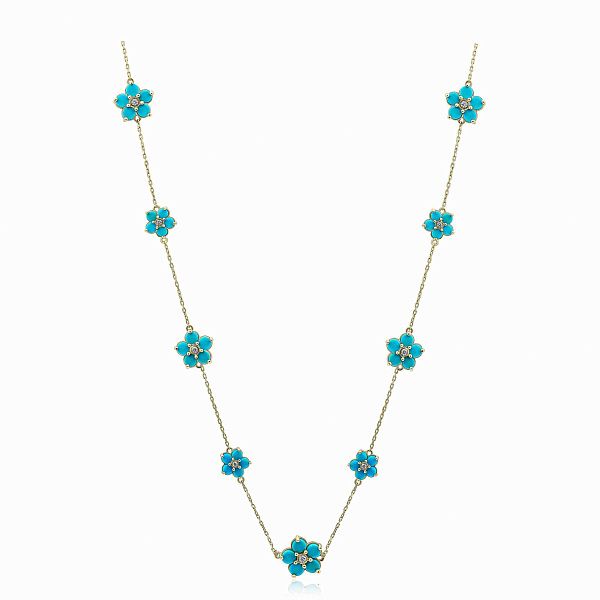 Колье из желтого золота с бирюзой и бриллиантами