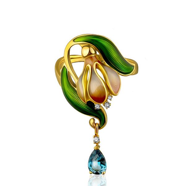 Кольцо из желтого золота с бриллиантами и топазом