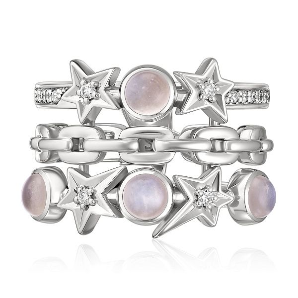 Кольцо из белого золота с лунным камнем и бриллиантами