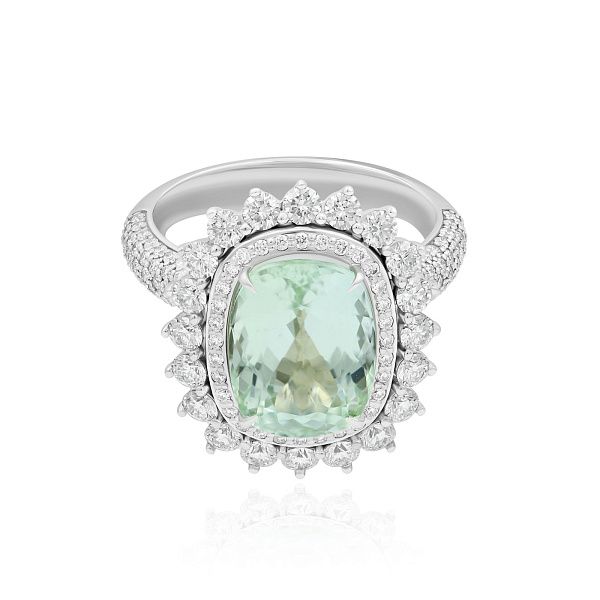 Кольцо из белого золота с бриллиантами и турмалином 5.09 ct