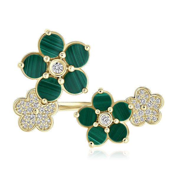 Кольцо из желтого золота с бриллиантами и малахитом