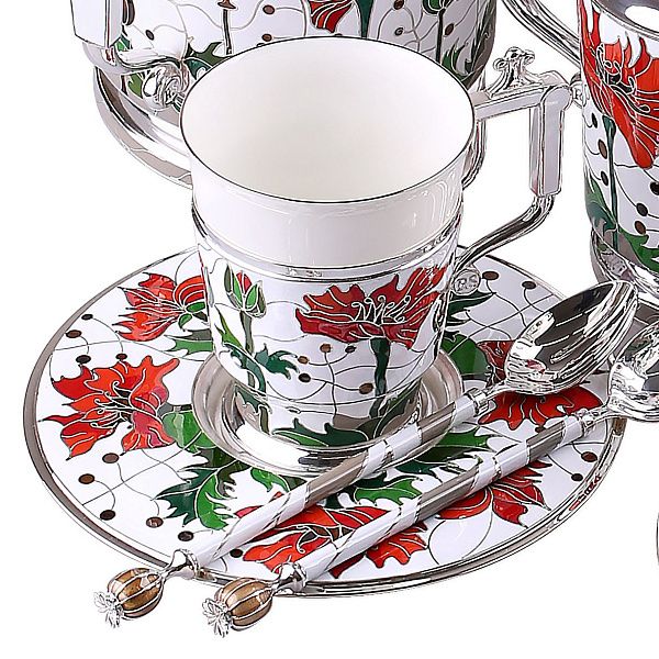 Сервиз чайный «Маки» из серебра