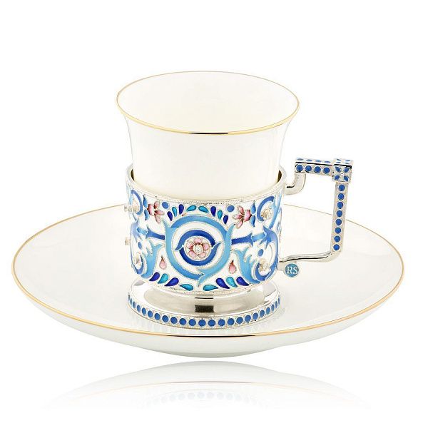 Набор кофейный из серебра с бриллиантами