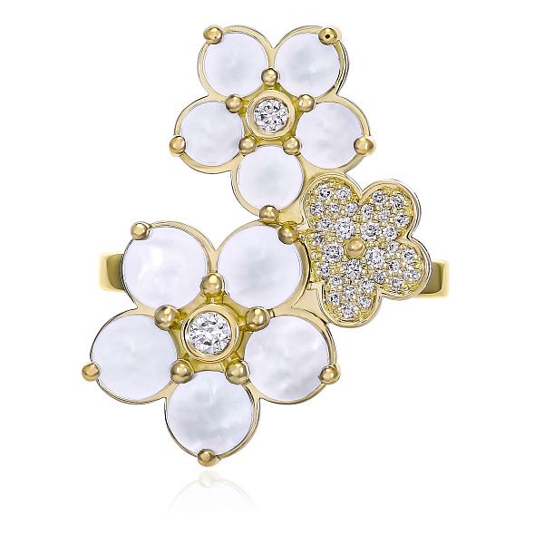 Кольцо из желтого золота с перламутром и бриллиантами