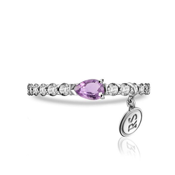 Кольцо из белого золота с аметистом и сапфирами