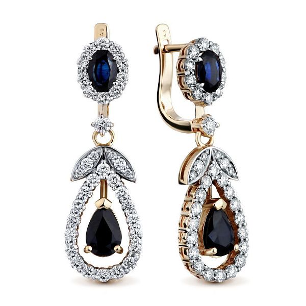 Серьги из желтого золота с сапфирами и бриллиантами