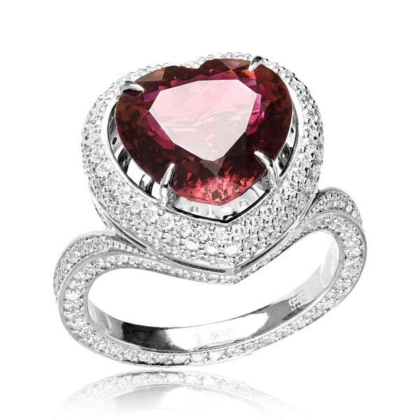 Кольцо из белого золота с турмалином 1.14 ct и бриллиантами