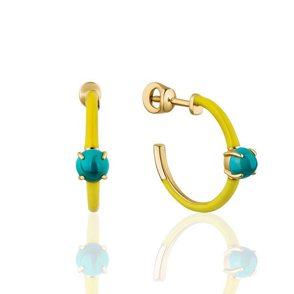 Пусеты из желтого золота с бирюзой