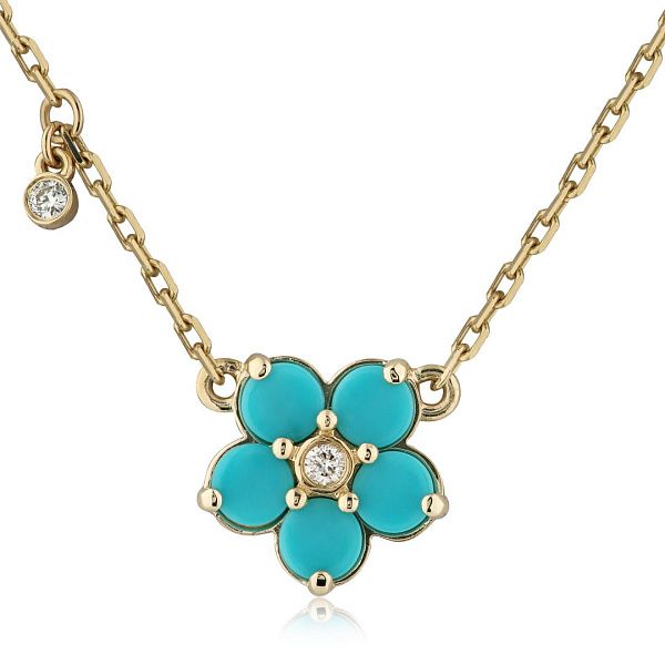 Колье из желтого золота с бирюзой и бриллиантами