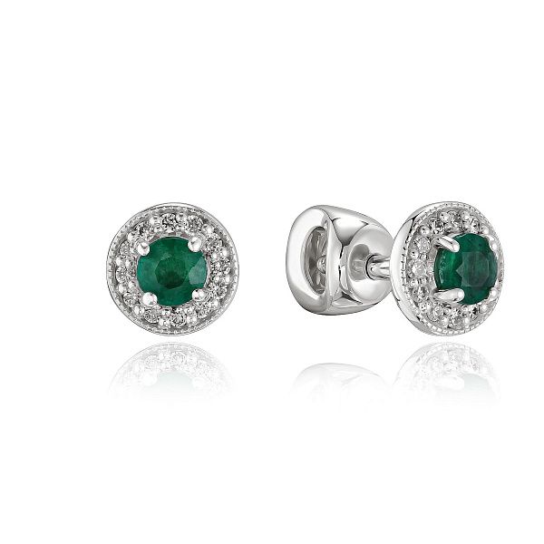 Пусеты из белого золота с изумрудами и бриллиантами