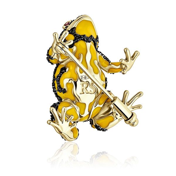 Брошь из желтого золота с бриллиантами и рубинами