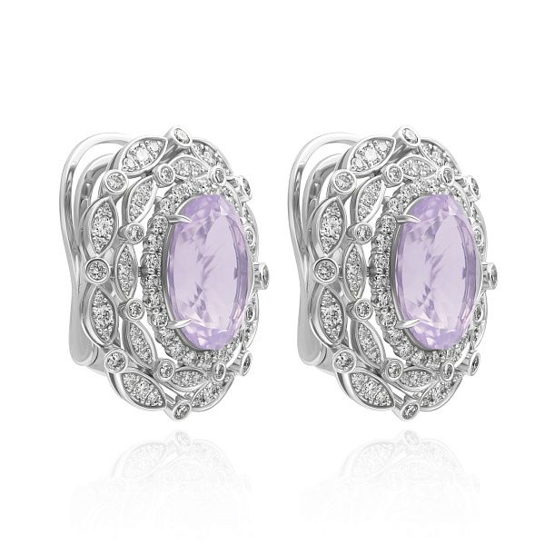 Серьги из белого золота с аметистами 10.21 ct и бриллиантами