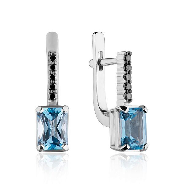 Серьги из белого золота с топазом и бриллиантами