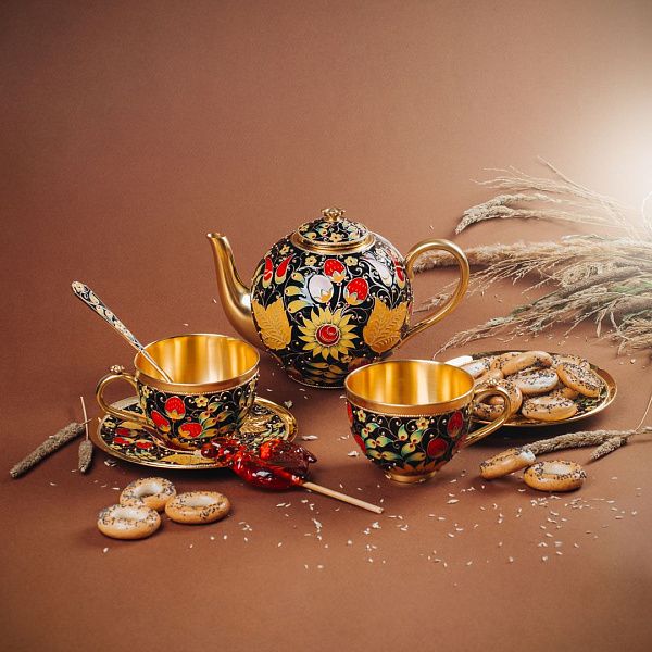 Блюдце «Хохлома» из серебра 