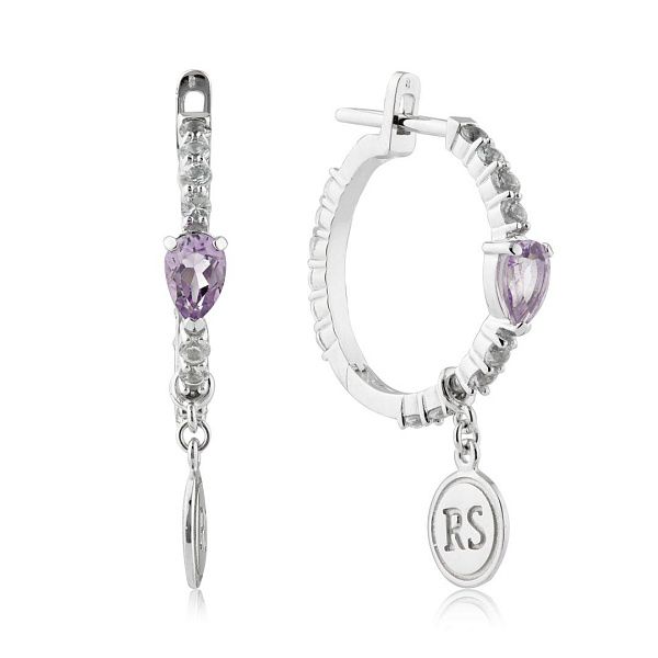 Серьги из белого золота с сапфирами и аметистами