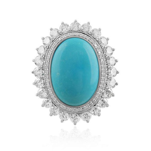 Кольцо из белого золота с бриллиантами и бирюзой 2.486 ct