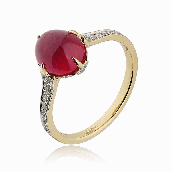 Кольцо из желтого золота с рубином 4.39 ct и бриллиантами
