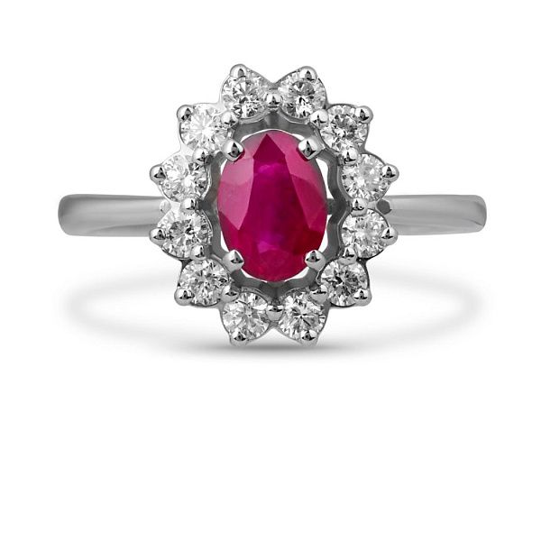 Кольцо из белого золота с рубином и бриллиантами