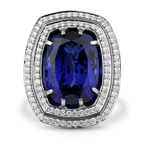 Кольцо «Сердце Танзании» из белого золота с бриллиантами и танзанитом  3.634 ct