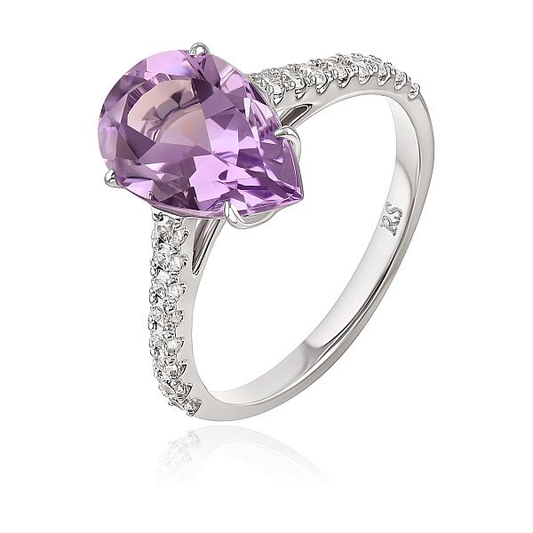 Кольцо из белого золота с бриллиантами и аметистом