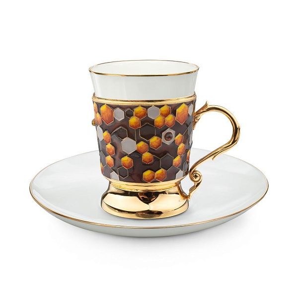 Набор кофейный из серебра с янтарем