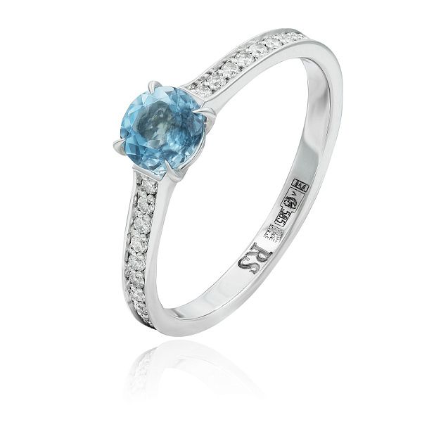 Кольцо из белого золота с топазом и бриллиантами