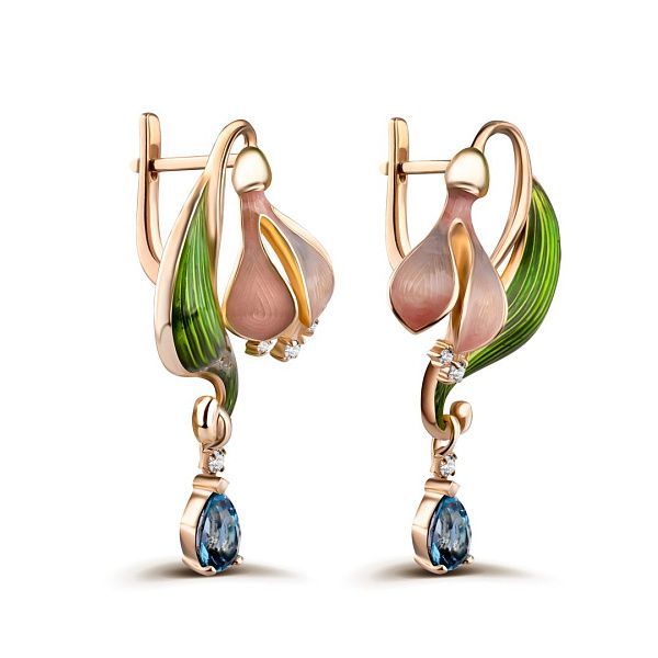 Серьги из желтого золота с топазами и бриллиантами