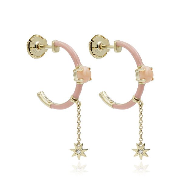 Пусеты из желтого золота с кораллом и бриллиантами