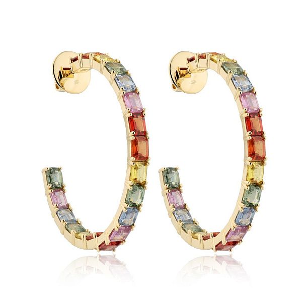 Пусеты из желтого золота с сапфирами 19.55 ct