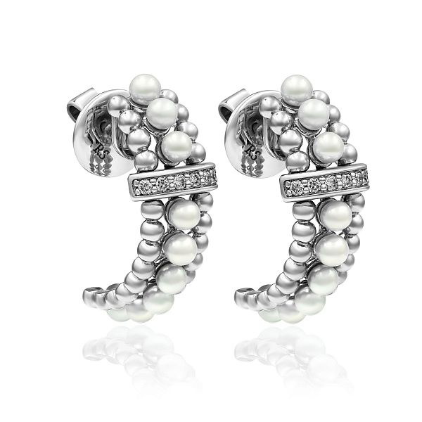 Пусеты из белого золота с бриллиантами и жемчугом