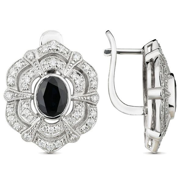 Серьги из белого золота с бриллиантами и сапфирами