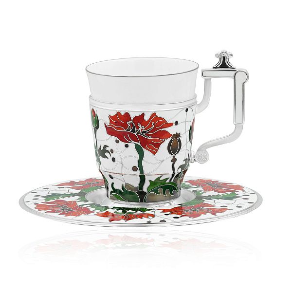 Блюдце «Маки» из серебра