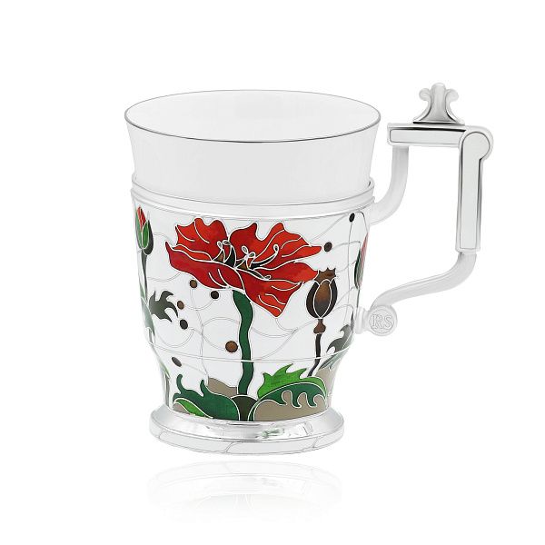 Подстаканник чайный «Маки» из серебра 