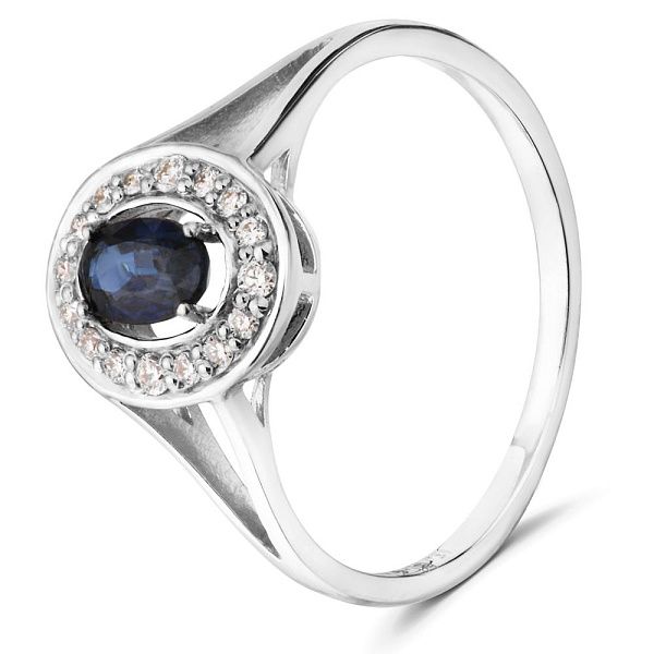 Кольцо из белого золота с сапфиром и бриллиантами